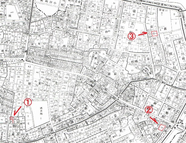 昭和５年の牛込神楽坂の地図（赤は北原白秋の住居）