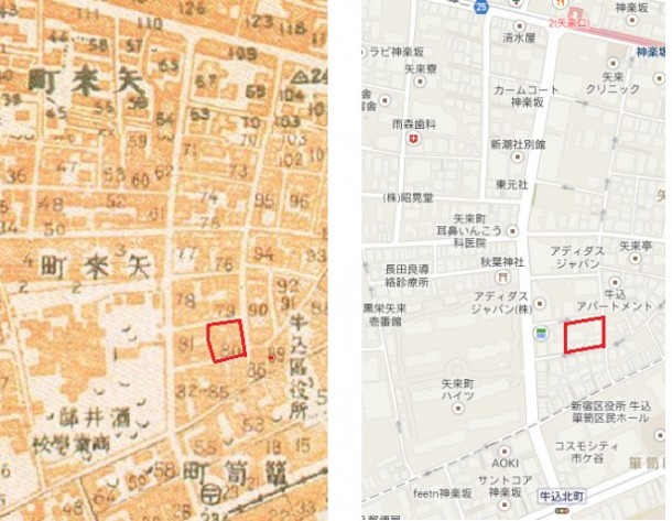矢来町の地図。色川武大